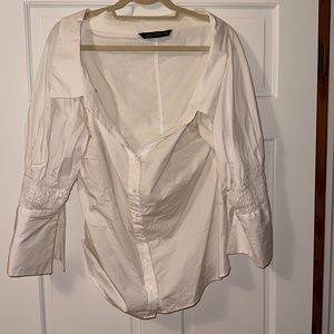 Zara Women’s Off the Shoulder Button Up Blouse